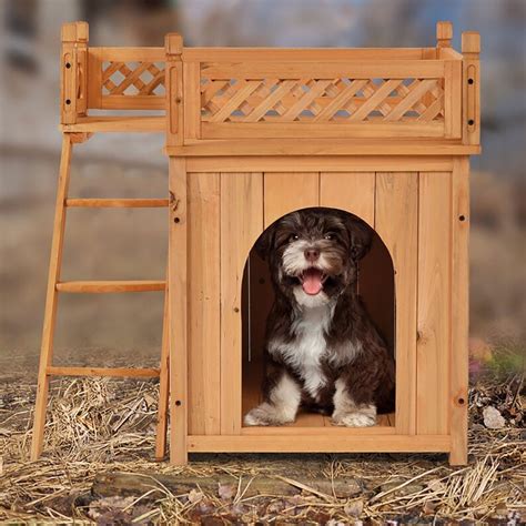 Wooden Dog House With Stairs and Raised Balcony for Puppy and - Etsy