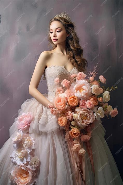 Premium AI Image | beautiful lady in wedding dress with bouquet of