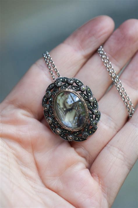 antique portrait necklace painted portrait necklace sterling etsy