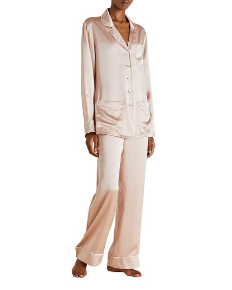Buy Olivia Von Halle Coco Long-sleeve Silk Pajama Set - Oyster Ivory